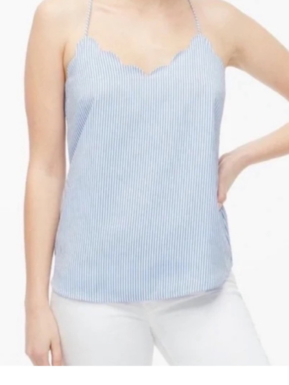 BABY BLUE PINSTRIPES SPAGHETTI STRAP V-NECK SATIN CAMI TOP